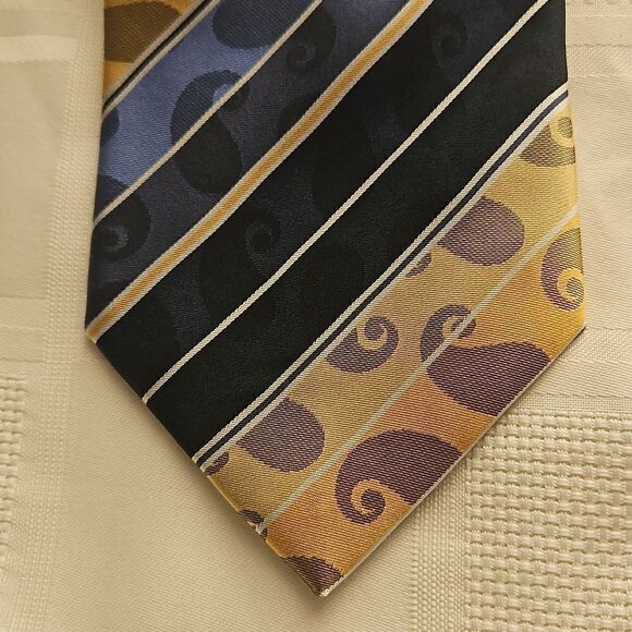 Boulevard Club Men Stripped Tie Yellow/ Navy Blue - Picture 4 of 16